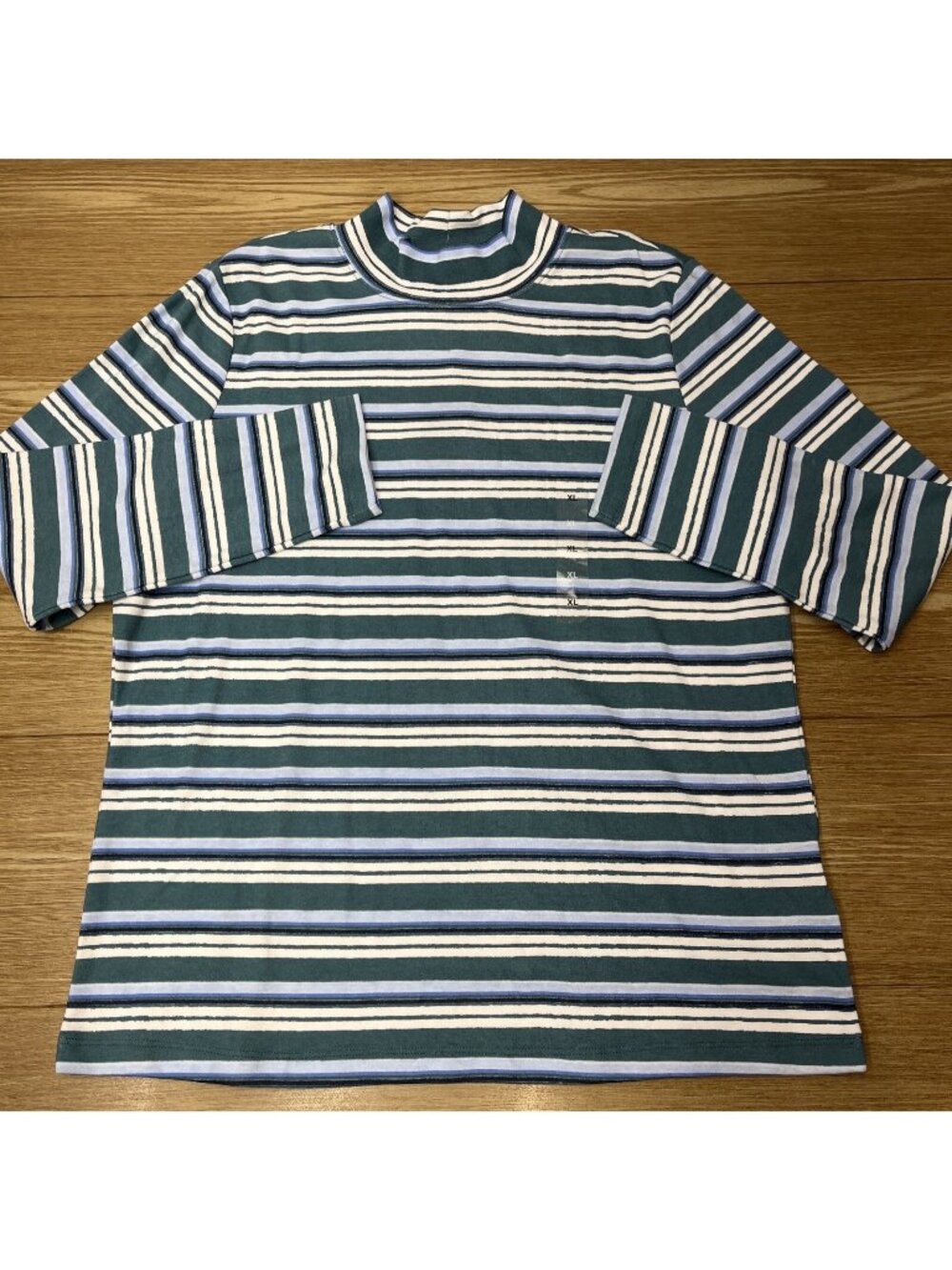 Womens Karen Scott Long Sleeve Top Blue Striped Mock Neck Pullover Blouse XL NWT